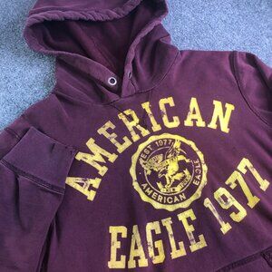 American Eagle Hoodie Vintage Y2K Men Large Burgundy Red Fleece Pullover